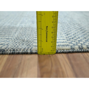 2'x3' Light Blue, Modern Grass Design, Hand Knotted, Wool with touch of Silk, Tone on Tone, Lush and Plush, Sample, Mat, Oriental Rug FWR458832