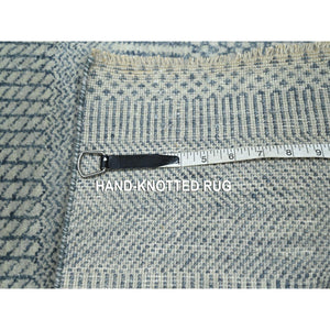 2'x3' Light Blue, Modern Grass Design, Hand Knotted, Wool with touch of Silk, Tone on Tone, Lush and Plush, Sample, Mat, Oriental Rug FWR458832