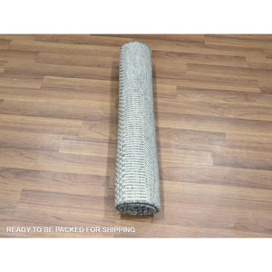 2'x3' Light Blue, Modern Grass Design, Hand Knotted, Wool with touch of Silk, Tone on Tone, Lush and Plush, Sample, Mat, Oriental Rug FWR458832