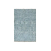 Load image into Gallery viewer, 2&#39;x3&#39; Sapphire Blue, Wool with touch of Silk, Tone on Tone, Lush and Plush, Sample, Modern Grass Design, Hand Knotted, Mat, Oriental Rug FWR458838