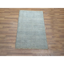 Load image into Gallery viewer, 2&#39;x3&#39; Sapphire Blue, Wool with touch of Silk, Tone on Tone, Lush and Plush, Sample, Modern Grass Design, Hand Knotted, Mat, Oriental Rug FWR458838