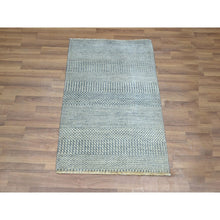 Load image into Gallery viewer, 2&#39;x3&#39; Sky Blue, Modern Grass Design, Hand Knotted, Wool with touch of Silk, Tone on Tone, Lush and Plush, Sample, Mat, Oriental Rug FWR458844