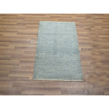 Load image into Gallery viewer, 2&#39;x3&#39; Light Blue, Modern Grass Design, Hand Knotted, Wool With Touch Of Silk, Tone On Tone, Lush And Plush, Sample, Mat, Oriental Rug FWR458850