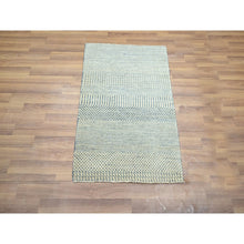 Load image into Gallery viewer, 2&#39;x3&#39; Yonder Blue, Hand Knotted, Wool with touch of Silk, Tone on Tone, Lush and Plush, Modern Grass Design, Sample, Mat, Oriental Rug FWR458856