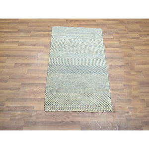 2'x3' Yonder Blue, Hand Knotted, Wool with touch of Silk, Tone on Tone, Lush and Plush, Modern Grass Design, Sample, Mat, Oriental Rug FWR458856