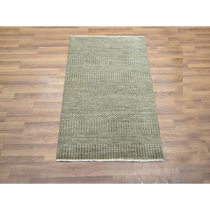 2'x3' Coffee Brown, Modern Grass Design, Hand Knotted, Wool With Touch Of Silk, Tone On Tone, Lush And Plush, Sample, Mat, Oriental Rug FWR458862