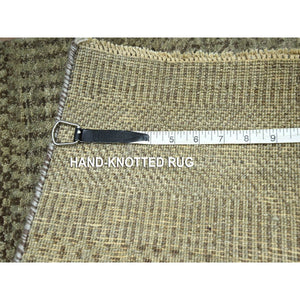 2'x3' Cedar Brown, Hand Knotted, Wool With Touch Of Silk, Tone On Tone, Lush And Plush, Sample, Modern Grass Design, Mat, Oriental Rug FWR458874