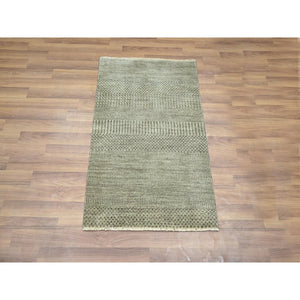 2'x3' Stone Gray, Hand Knotted, Wool With Touch Of Silk, Tone On Tone, Lush And Plush, Sample, Modern Grass Design, Mat, Oriental Rug FWR458886