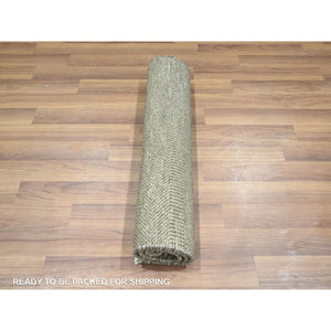 2'x3' Stone Gray, Hand Knotted, Wool With Touch Of Silk, Tone On Tone, Lush And Plush, Sample, Modern Grass Design, Mat, Oriental Rug FWR458886