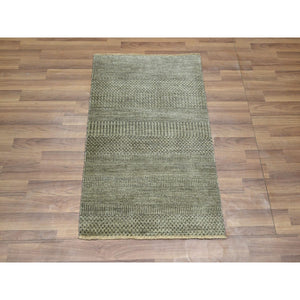 2'x3' Light Brown, Wool With Touch Of Silk, Tone On Tone, Lush And Plush, Sample, Modern Grass Design, Hand Knotted, Mat, Oriental Rug FWR458892