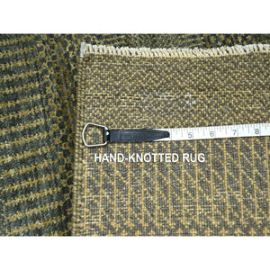 2'x3' Umber Brown, Lush And Plush, Sample, Modern Grass Design, Tone On Tone, Hand Knotted, Wool With Touch Of Silk, Mat, Oriental Rug FWR458898