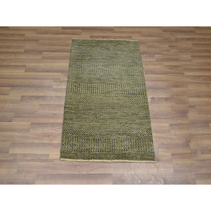 2'x3' Coffee Brown, Modern Grass Design, Hand Knotted, Wool With Touch Of Silk, Tone On Tone, Lush And Plush, Sample, Mat, Oriental Rug FWR458916