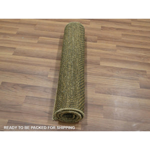 2'x3' Coffee Brown, Modern Grass Design, Hand Knotted, Wool With Touch Of Silk, Tone On Tone, Lush And Plush, Sample, Mat, Oriental Rug FWR458916