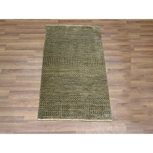 2'x3' Chocolate Brown, Hand Knotted, Wool With Touch Of Silk, Tone On Tone, Lush And Plush, Sample, Modern Grass Design, Mat, Oriental Rug FWR458928