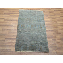 Load image into Gallery viewer, 2&#39;x3&#39; Stone Blue, Wool With Touch Of Silk, Tone On Tone, Lush And Plush, Sample, Modern Grass Design, Hand Knotted, Mat, Oriental Rug FWR458934
