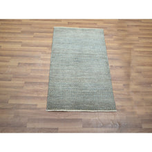 Load image into Gallery viewer, 2&#39;x3&#39; Stone Blue, Modern Grass Design, Hand Knotted, Wool With Touch Of Silk, Tone On Tone, Lush And Plush, Sample, Mat, Oriental Rug FWR458940