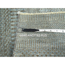 Load image into Gallery viewer, 2&#39;x3&#39; Stone Blue, Modern Grass Design, Hand Knotted, Wool With Touch Of Silk, Tone On Tone, Lush And Plush, Sample, Mat, Oriental Rug FWR458940