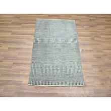 Load image into Gallery viewer, 2&#39;x3&#39; Light Gray, Hand Knotted, Wool With Touch Of Silk, Tone On Tone, Lush And Plush, Sample, Modern Grass Design, Mat, Oriental Rug FWR458946