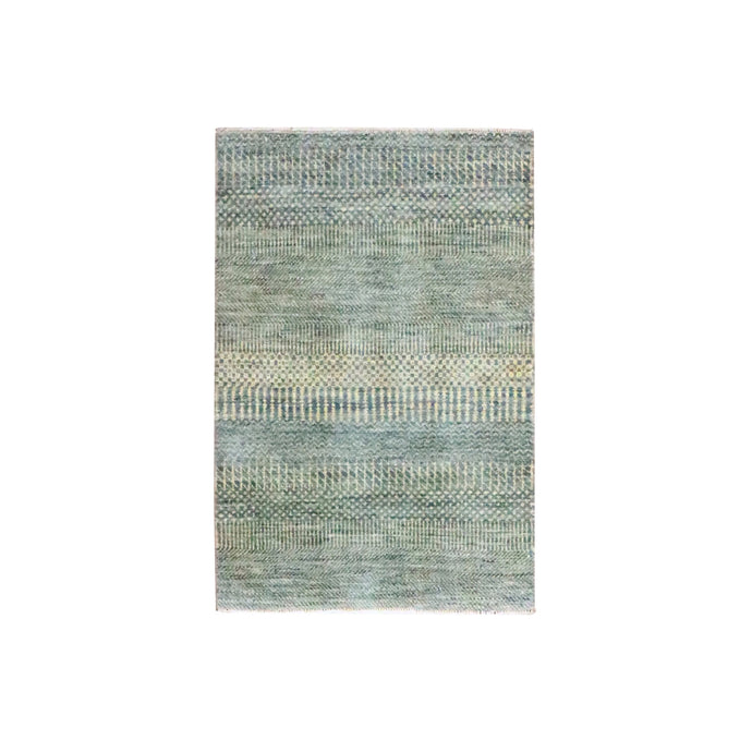 2'x3' Light Gray, Lush and Plush, Hand Knotted, Modern Grass Design, Wool with touch of Silk, Tone on Tone, Mat, Sample, Oriental Rug FWR458964