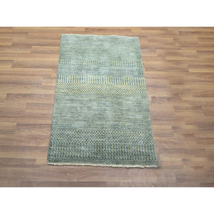 2'x3' Light Gray, Lush and Plush, Hand Knotted, Modern Grass Design, Wool with touch of Silk, Tone on Tone, Mat, Sample, Oriental Rug FWR458964