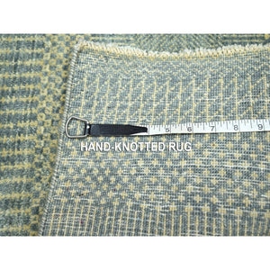 2'x3' Light Gray, Lush and Plush, Hand Knotted, Modern Grass Design, Wool with touch of Silk, Tone on Tone, Mat, Sample, Oriental Rug FWR458964
