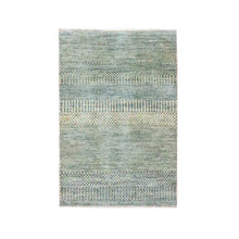Load image into Gallery viewer, 2&#39;x3&#39; Misty Gray, Hand Knotted, Modern Grass Design, Wool with touch of Silk, Tone on Tone, Lush and Plush, Mat, Sample, Oriental Rug FWR458970