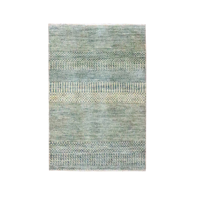 2'x3' Misty Gray, Hand Knotted, Modern Grass Design, Wool with touch of Silk, Tone on Tone, Lush and Plush, Mat, Sample, Oriental Rug FWR458970