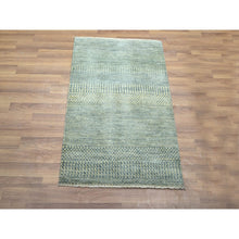 Load image into Gallery viewer, 2&#39;x3&#39; Misty Gray, Hand Knotted, Modern Grass Design, Wool with touch of Silk, Tone on Tone, Lush and Plush, Mat, Sample, Oriental Rug FWR458970