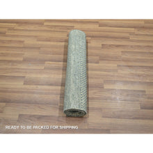 Load image into Gallery viewer, 2&#39;x3&#39; Misty Gray, Hand Knotted, Modern Grass Design, Wool with touch of Silk, Tone on Tone, Lush and Plush, Mat, Sample, Oriental Rug FWR458970