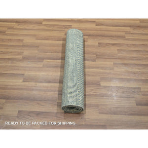 2'x3' Misty Gray, Hand Knotted, Modern Grass Design, Wool with touch of Silk, Tone on Tone, Lush and Plush, Mat, Sample, Oriental Rug FWR458970