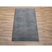 Load image into Gallery viewer, 2&#39;x3&#39; Anchor Grey, Wool With Touch Of Silk, Tone On Tone, Lush And Plush, Hand Knotted, Modern Grass Design, Sample, Mat, Oriental Rug FWR458976