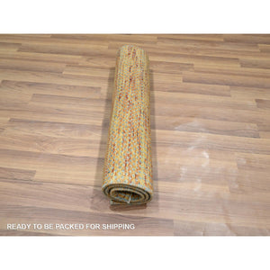 2'x3' Walnut Brown, Modern Grass Design, Hand Knotted, Wool with touch of Silk, Tone on Tone, Lush and Plush, Sample, Mat, Oriental Rug FWR459786