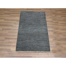 Load image into Gallery viewer, 2&#39;x3&#39; Pewter Gray, Lush And Plush, Sample, Modern Grass Design, Tone On Tone, Hand Knotted, Wool With Touch Of Silk, Mat, Oriental Rug FWR459012