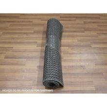 Load image into Gallery viewer, 2&#39;x3&#39; Pewter Gray, Lush And Plush, Sample, Modern Grass Design, Tone On Tone, Hand Knotted, Wool With Touch Of Silk, Mat, Oriental Rug FWR459012