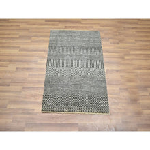 Load image into Gallery viewer, 2&#39;x3&#39; Dim Gray, Wool With Touch Of Silk, Lush And Plush, Sample, Modern Grass Design, Tone On Tone, Hand Knotted, Mat, Oriental Rug FWR459030