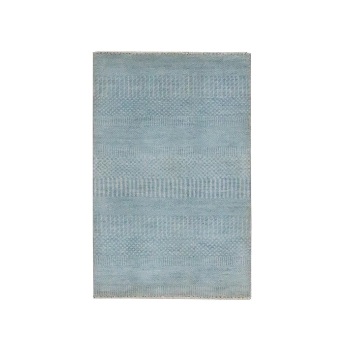 2'x3' Light Blue, Lush and Plush, Sample, Modern Grass Design, Tone on Tone, Hand Knotted, Wool with touch of Silk, Mat, Oriental Rug FWR459036