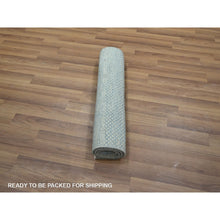 Load image into Gallery viewer, 2&#39;x3&#39; Light Blue, Lush and Plush, Sample, Modern Grass Design, Tone on Tone, Hand Knotted, Wool with touch of Silk, Mat, Oriental Rug FWR459036