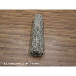 2'x3' Cedar Brown, Modern Grass Design, Tone On Tone, Hand Knotted, Wool With Touch Of Silk, Lush And Plush, Sample, Mat, Oriental Rug FWR459042
