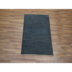 2'x3' Navy Blue, Tone on Tone, Hand Knotted, Wool with touch of Silk, Lush and Plush, Sample, Modern Grass Design, Mat, Oriental Rug FWR459048