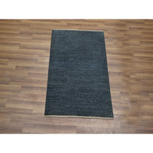 Load image into Gallery viewer, 2&#39;x3&#39; Navy Blue, Tone On Tone, Hand Knotted, Wool With Touch Of Silk, Lush And Plush, Sample, Modern Grass Design, Mat, Oriental Rug FWR459048