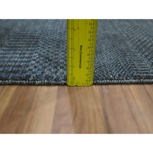 2'x3' Navy Blue, Tone on Tone, Hand Knotted, Wool with touch of Silk, Lush and Plush, Sample, Modern Grass Design, Mat, Oriental Rug FWR459048