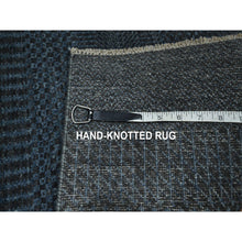 Load image into Gallery viewer, 2&#39;x3&#39; Navy Blue, Tone on Tone, Hand Knotted, Wool with touch of Silk, Lush and Plush, Sample, Modern Grass Design, Mat, Oriental Rug FWR459048