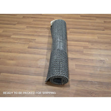 Load image into Gallery viewer, 2&#39;x3&#39; Navy Blue, Tone on Tone, Hand Knotted, Wool with touch of Silk, Lush and Plush, Sample, Modern Grass Design, Mat, Oriental Rug FWR459048