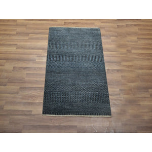 2'x3' Denim Blue, Lush and Plush, Sample, Modern Grass Design, Tone on Tone, Hand Knotted, Wool with touch of Silk, Mat, Oriental Rug FWR459054