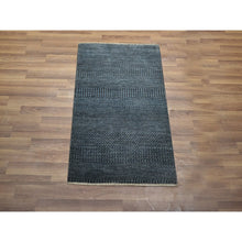 Load image into Gallery viewer, 2&#39;x3&#39; Denim Blue, Lush And Plush, Sample, Modern Grass Design, Tone On Tone, Hand Knotted, Wool With Touch Of Silk, Mat, Oriental Rug FWR459054