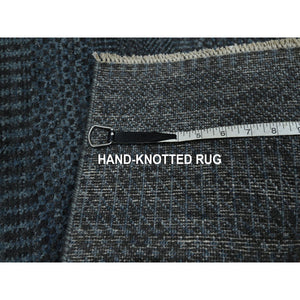 2'x3' Denim Blue, Lush and Plush, Sample, Modern Grass Design, Tone on Tone, Hand Knotted, Wool with touch of Silk, Mat, Oriental Rug FWR459054