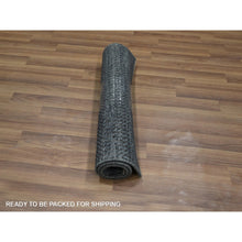 Load image into Gallery viewer, 2&#39;x3&#39; Denim Blue, Lush and Plush, Sample, Modern Grass Design, Tone on Tone, Hand Knotted, Wool with touch of Silk, Mat, Oriental Rug FWR459054