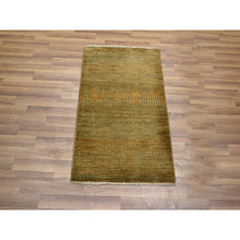 Load image into Gallery viewer, 2&#39;x3&#39; Golden Brown, Modern Grass Design, Hand Knotted, Wool With Touch Of Silk, Lush And Plush, Sample, Tone On Tone, Mat, Oriental Rug FWR459060
