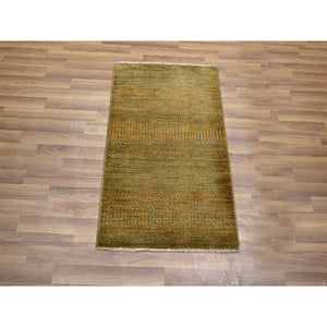 2'x3' Golden Brown, Modern Grass Design, Hand Knotted, Wool With Touch Of Silk, Lush And Plush, Sample, Tone On Tone, Mat, Oriental Rug FWR459060