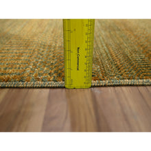 Load image into Gallery viewer, 2&#39;x3&#39; Golden Brown, Modern Grass Design, Hand Knotted, Wool With Touch Of Silk, Lush And Plush, Sample, Tone On Tone, Mat, Oriental Rug FWR459060